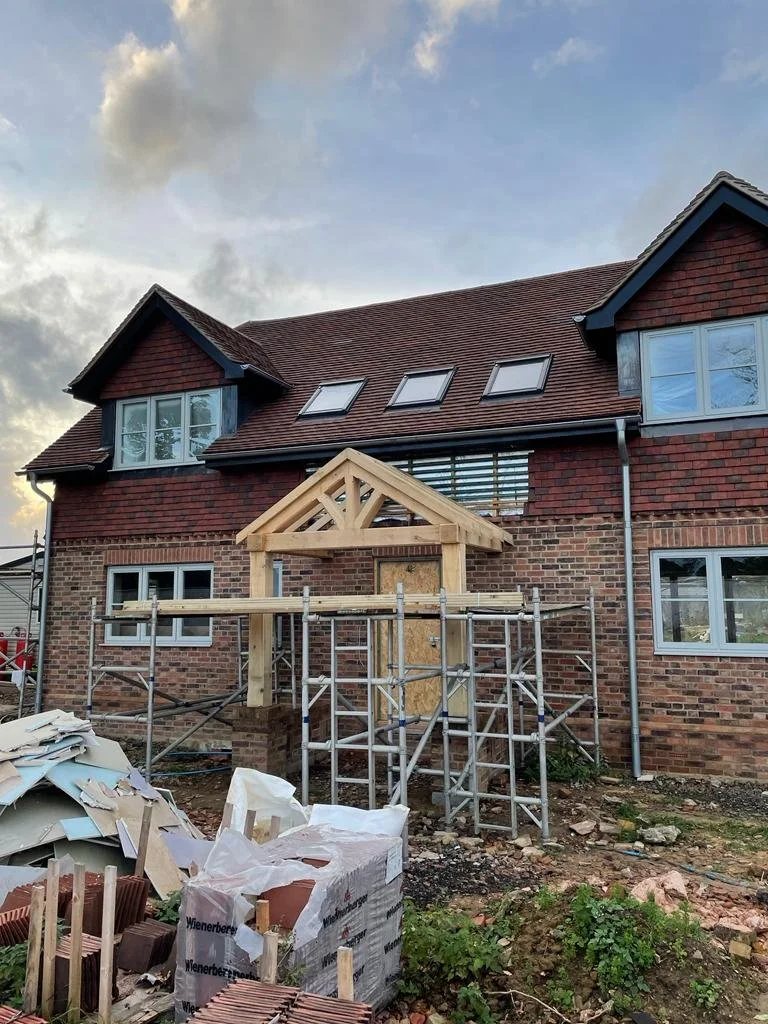 Oak porch frame, an I.C Developments project in Surrey